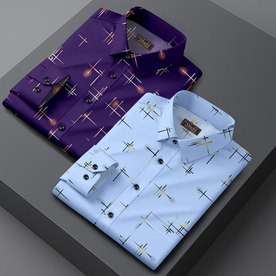 SHUBHFLAX Men Printed Formal Multicolor Shirt(Pack of 2)