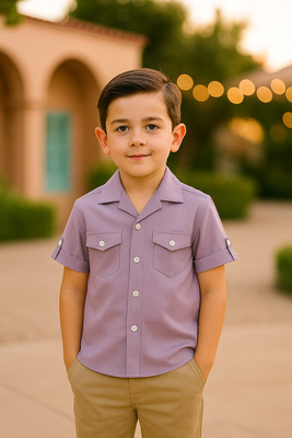 FASHION GRAB Boys Solid Casual Purple Shirt