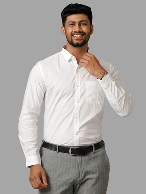 Ramraj Cotton Men Solid Formal White Shirt