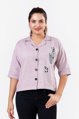 VAVA Creation Women Solid Casual Purple Shirt