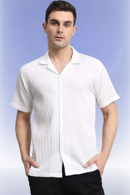 A DEEMOON TREND Men Striped Casual White Shirt