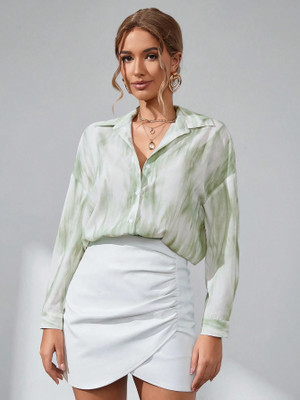 Leriya Fashion Women Dyed/Ombre Casual Light Green Shirt
