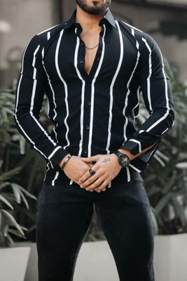 Darshvi Fashion Men Striped Casual Black Shirt