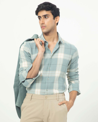 RARE RABBIT Men Checkered Casual Light Blue Shirt