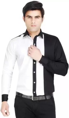 SHOPPY UNLIMITED Men Color Block Casual White, Black Shirt