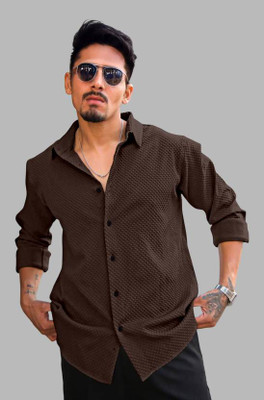 The style grove Men Self Design Casual Brown Shirt