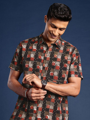 Taavi Men Dyed/Ombre Casual Brown Shirt