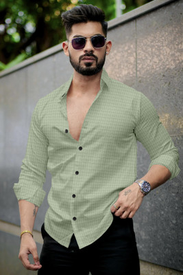 VELLOSTA Men Self Design Casual Light Green Shirt