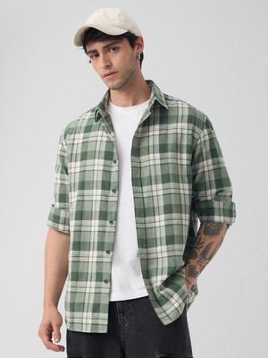The Souled Store Men Checkered Casual Green Shirt