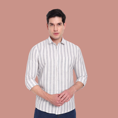 GarmentGlobes Men Striped Casual Cream Shirt