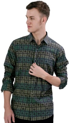 french crown Men Checkered Casual Green Shirt