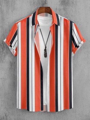 ZONANZA Men Striped Casual Red, Black, White Shirt