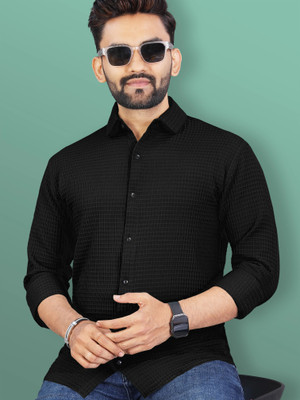 RAHUL CREATION Men Self Design Casual Black Shirt