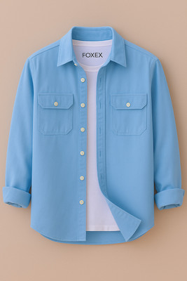 FOXEY Men Solid Casual Light Blue Shirt