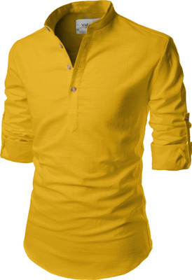 UNIFAV Men Solid Casual Yellow Shirt