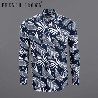 HOC Men Printed Casual Blue Shirt