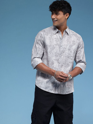 HERE&NOW Men Floral Print Casual Grey Shirt