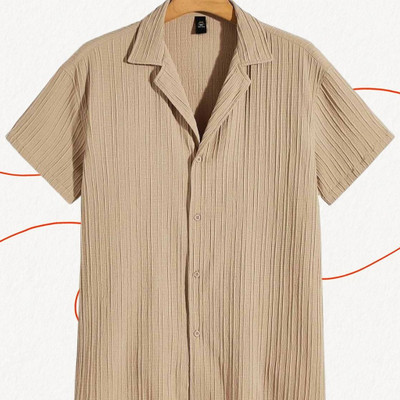 A DEEMOON TREND Men Self Design Casual Beige Shirt