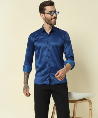 Surhi Men Solid Casual Dark Blue Shirt