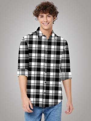 TANISHA FASHION Men Checkered Casual White, Black Shirt