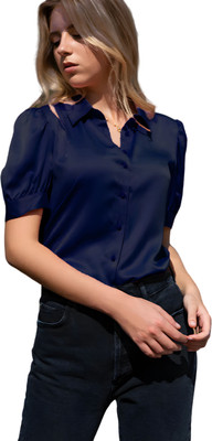 Sunandan Women Solid Formal Dark Blue Shirt