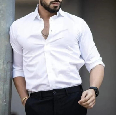 TIGERSNAKE Men Solid Casual White Shirt