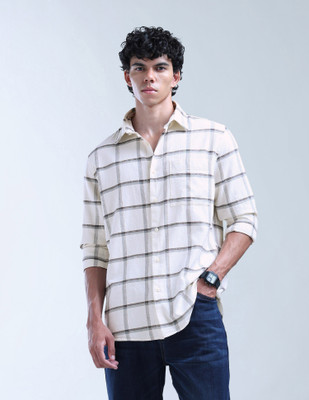 FLYING MACHINE Men Checkered Casual Yellow, Grey Shirt