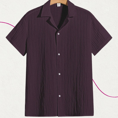 Jenil Fashion Men Self Design Casual Purple Shirt