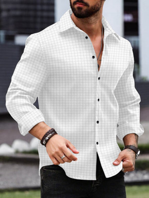 VELLOSTA Men Checkered Casual White Shirt
