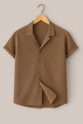 Vogaan Men Self Design Casual Brown Shirt