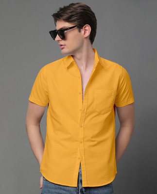 Voroxy Men Solid Casual Yellow Shirt