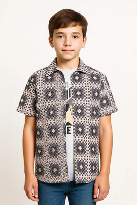 CAVIO Boys Printed Casual Grey, Beige Shirt