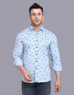 HANUMNTRA Men Printed Casual Light Blue Shirt