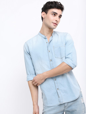 HIGHLANDER Men Solid Casual Light Blue Shirt