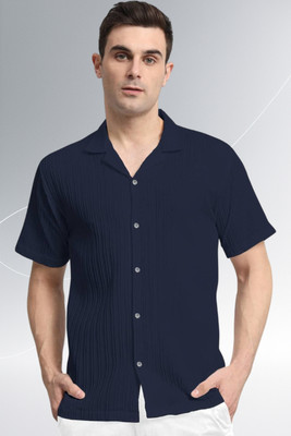 A Dearise Trend Men Self Design Casual Dark Blue Shirt