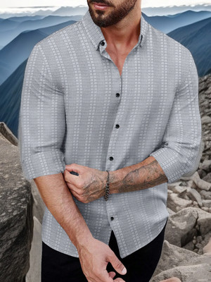 SHAJARA Men Self Design Casual Grey Shirt