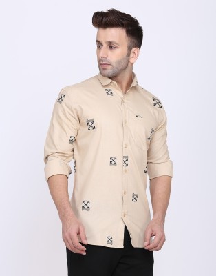 HANUMNTRA Men Printed Casual Black, Beige Shirt