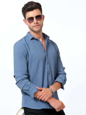 SORATIA Men Self Design Casual Blue Shirt