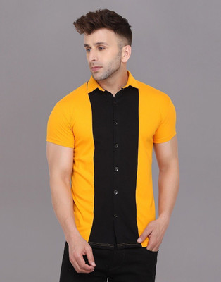 GEUM Men Solid Casual Yellow, Black Shirt