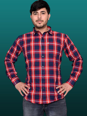 VK WINTER WEAR Men Checkered Casual Red, White, Dark Blue Shirt