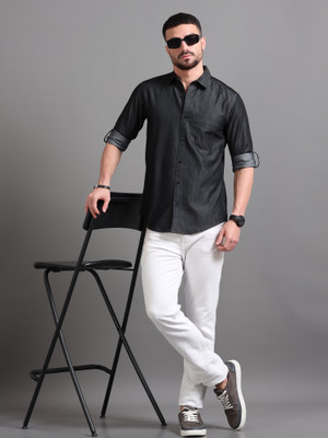 PROVOGUE Men Solid Casual Black Shirt