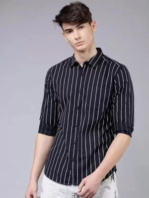 James & Warne Men Striped Casual Black Shirt