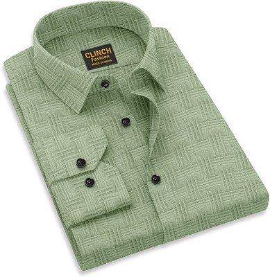 Shirteum Men Self Design Formal Green Shirt