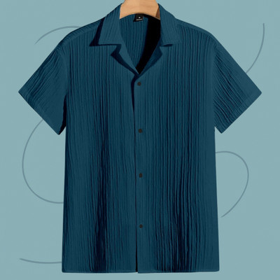 Jenil Fashion Men Self Design Casual Blue Shirt