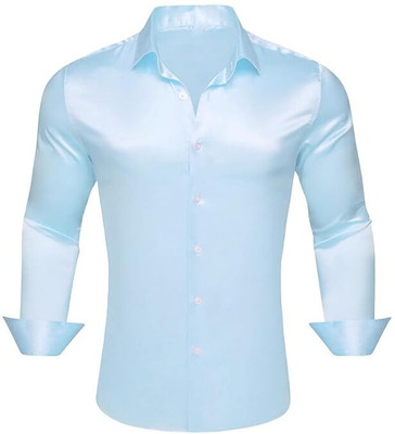 HELIXATTIRE Men Solid Casual Light Blue Shirt