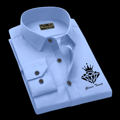 Glusic Trends Men Self Design Casual Blue Shirt