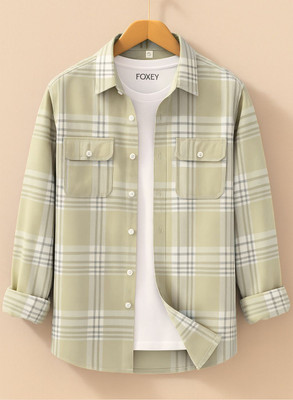 FOXEY Men Checkered Casual Yellow Shirt