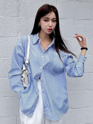 Femibazaar Women Striped Casual Blue Shirt