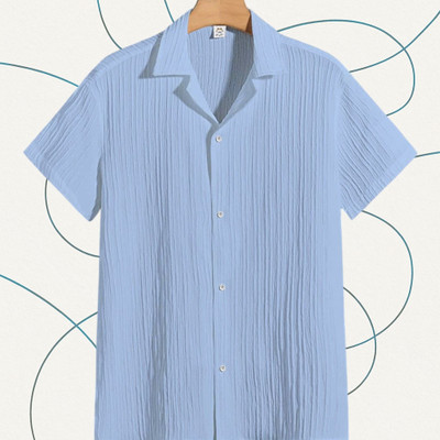 SHIRTWALA Men Self Design Casual Light Blue Shirt