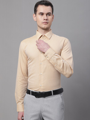 CANTABIL Men Self Design Formal Yellow Shirt